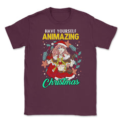 Animazing Christmas Santa Anime Girl with Poinsettias Funny product - Maroon