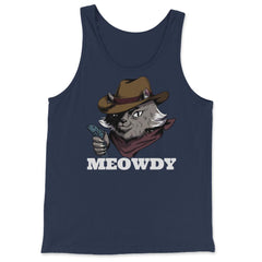 Meowdy Funny Mashup Between Meow and Howdy Cat Meme graphic - Tank Top - Navy