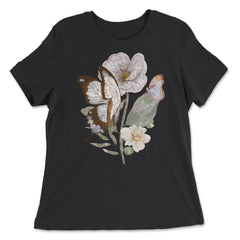 Pollinator Butterflies & Flowers Cottage core Botanical graphic - Women's Relaxed Tee - Black