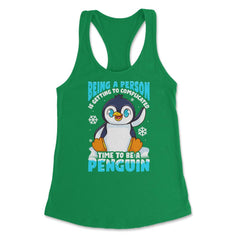 Time to Be a Penguin Happy Penguin with Snowflakes Kawaii print - Kelly Green