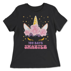 100 Days Smarter 100 Days of School Unicorn Face Costume print - Women's Relaxed Tee - Black