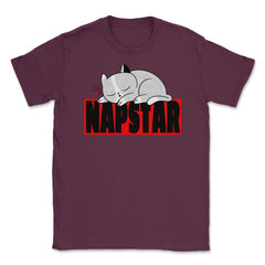 Funny Kawaii Kitten Sleeping Nap Star Cat print Unisex T-Shirt - Maroon