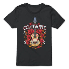 Day Of The Dead Guitar With Roses Celebrate Quote Print graphic - Premium Youth Tee - Black