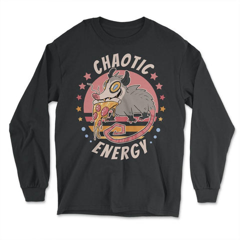 Chaotic Energy Opossum Funny Possum Eating Pizza design - Long Sleeve T-Shirt - Black