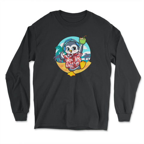 Tropical Penguin Funny & Cute Penguin on the Beach product - Long Sleeve T-Shirt - Black