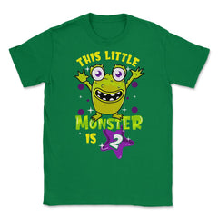 This Little Monster is Two Funny 2nd Birthday Theme design Unisex - Green