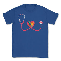 Nurse Autism Puzzle Pieces Heart Stethoscope Nursing graphic Unisex - Royal Blue