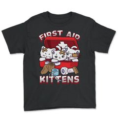 First Aid Kittens Pun Kawaii Kitties inside First Aid Box graphic - Youth Tee - Black