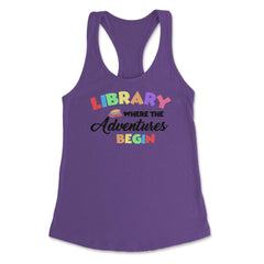 Funny Library Where Adventures Begin Librarian Book Lover design - Purple