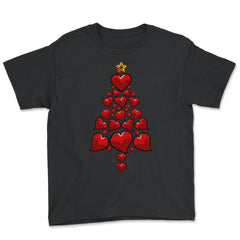 Christmas Tree Hearts For Her Funny Matching Xmas print - Youth Tee - Black