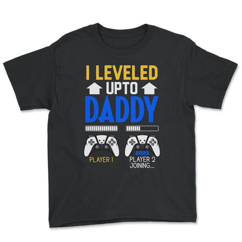 Funny Dad Leveled Up to Daddy Gamer Soon To Be Daddy graphic Youth Tee - Black