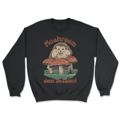 Cute Kawaii Hedgehog Playing Mushroom Drums Cottage Core graphic - Unisex Sweatshirt - Black
