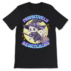 Pawsitively Bewitching Kawaii Kitten Witch Design print - Premium Unisex T-Shirt - Black