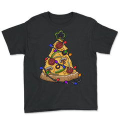 Christmas Pizza Tree Funny Pizza Lovers Pepperoni & Veggies graphic - Youth Tee - Black