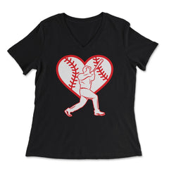 Baseball Heart Batter Baseball Lover Fan Coach Player product - Women's V-Neck Tee - Black