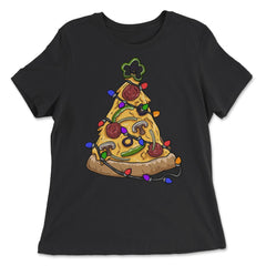 Christmas Pizza Tree Funny Pizza Lovers Pepperoni & Veggies graphic - Women's Relaxed Tee - Black