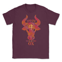 2021 Year of the Ox Watercolor Design Grunge Style graphic Unisex - Maroon