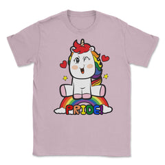 LGBTQ Pride Unicorn Sitting on top of a Rainbow Equality product - Light Pink