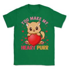 You Make My Heart Purr Kawaii Kitten Holding Heart graphic Unisex - Green