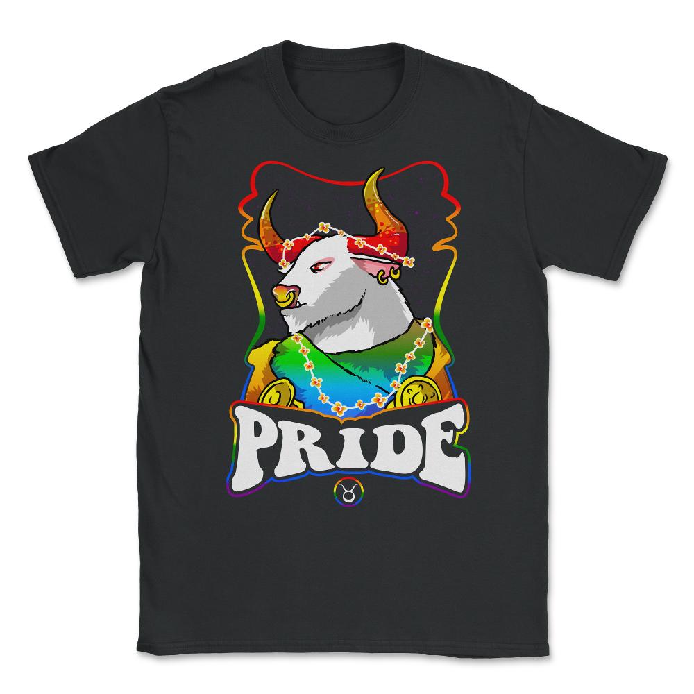 Gay Zodiac LGBTQ Zodiac Sign Taurus Rainbow Pride print Unisex T-Shirt - Black