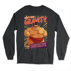 Sumo Wrestler “Defying Gravity Dominating Opponents” design - Long Sleeve T-Shirt - Black
