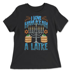 I Like Hanukah A Latke Funny Jewish Pun Hanukah graphic - Women's Relaxed Tee - Black