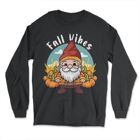Fall Vibes Cute Gnome with Pumpkins Autumn Graphic design - Long Sleeve T-Shirt - Black