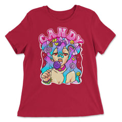 Harajuku Street Fashion Candy Anime Girl with Lollipop design - Women's Relaxed Tee - Red