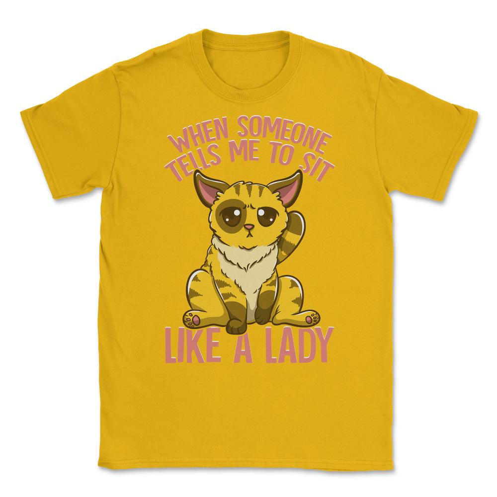 Cute & Funny Cat Sitting Like a Lady Design for Kitty Lovers product - Gold