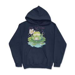 Cute Kawaii Baby Frog Napping in a Waterlily Pad graphic - Hoodie - Navy