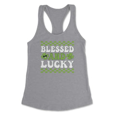 St Patrick's Day Blessed and Lucky Retro Vintage Clovers design - Grey Heather