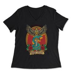 Dagger Art Snake & Eagle Tattoo Dagger Symbolism print - Women's V-Neck Tee - Black