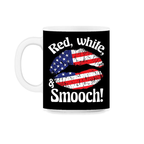 4th of July Red, white, and Smooch! Funny Patriotic Lips print 11oz - Black on White
