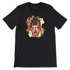 Kokeshi Doll Koi Fish Japanese Aesthetic Lover print - Premium Unisex T-Shirt - Black