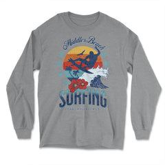 Middles Beach Surfing for Men Retro 70s Vintage Sunset Surf print - Long Sleeve T-Shirt - Grey Heather