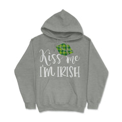 Kiss Me I’m Irish Green Lips Saint Patrick’s Day Women graphic Hoodie - Grey Heather