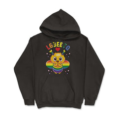LGBEETQ Cute Bee in Rainbow Flag Colors Gay Pride print Hoodie - Black