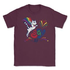 Gay AF Cat Hilarious LGBT Kitten With Rainbow Pride Flag Cap print - Maroon
