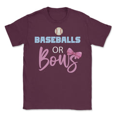 Funny Baseball Or Bows Baby Boy Or Girl Cute Gender Reveal graphic - Maroon