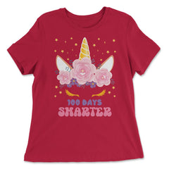 100 Days Smarter 100 Days of School Unicorn Face Costume print - Women's Relaxed Tee - Red