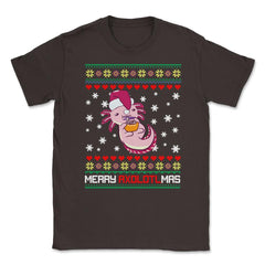 Christmas Kawaii Axolotl Merry Axolotlmas Funny Ugly Xmas print - Brown