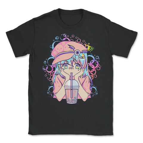 Anime Pastel Girl Drinking Bubble Tea Boba Lover Gift print Unisex - Black