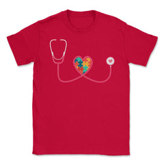 Nurse Autism Puzzle Pieces Heart Stethoscope Nursing graphic Unisex - Red