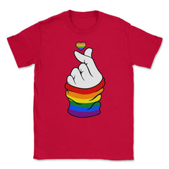 Gay Pride Flag K-Pop Love Hand Gift design Unisex T-Shirt - Red