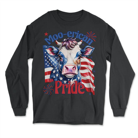 4th of July Moo-erican Pride Funny Patriotic Cow USA print - Long Sleeve T-Shirt - Black