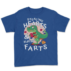 T-Rex Dinosaur Stealing Hearts and Blasting Farts product Youth Tee - Royal Blue