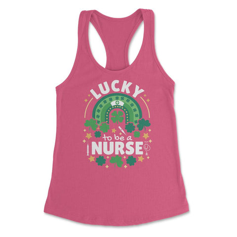 Lucky To Be a Nurse St Patrick’s Day Boho Rainbow graphic Women's - Hot Pink