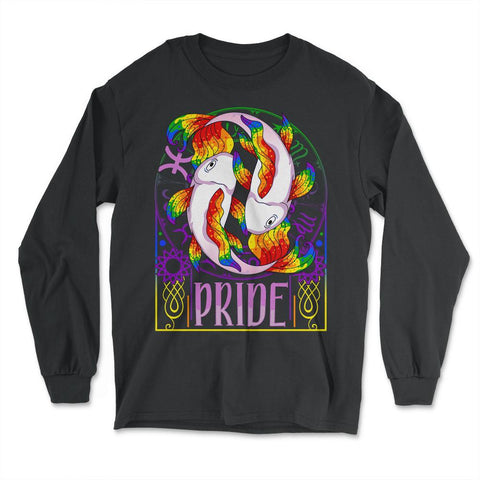 Gay Zodiac LGBTQ Zodiac Sign Pisces Rainbow Pride graphic - Long Sleeve T-Shirt - Black