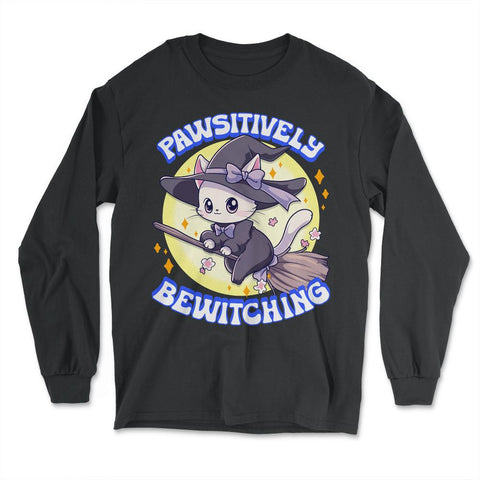 Pawsitively Bewitching Cat Witch Design graphic - Long Sleeve T-Shirt - Black