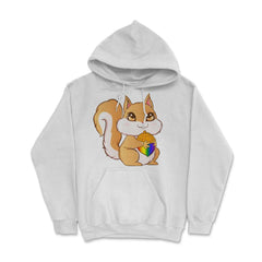 Gay Pride Kawaii Squirrel with Rainbow Nut Funny Gift design Hoodie - White